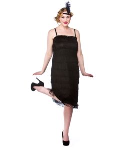 1920's Fringed Flapper - Black , longer style