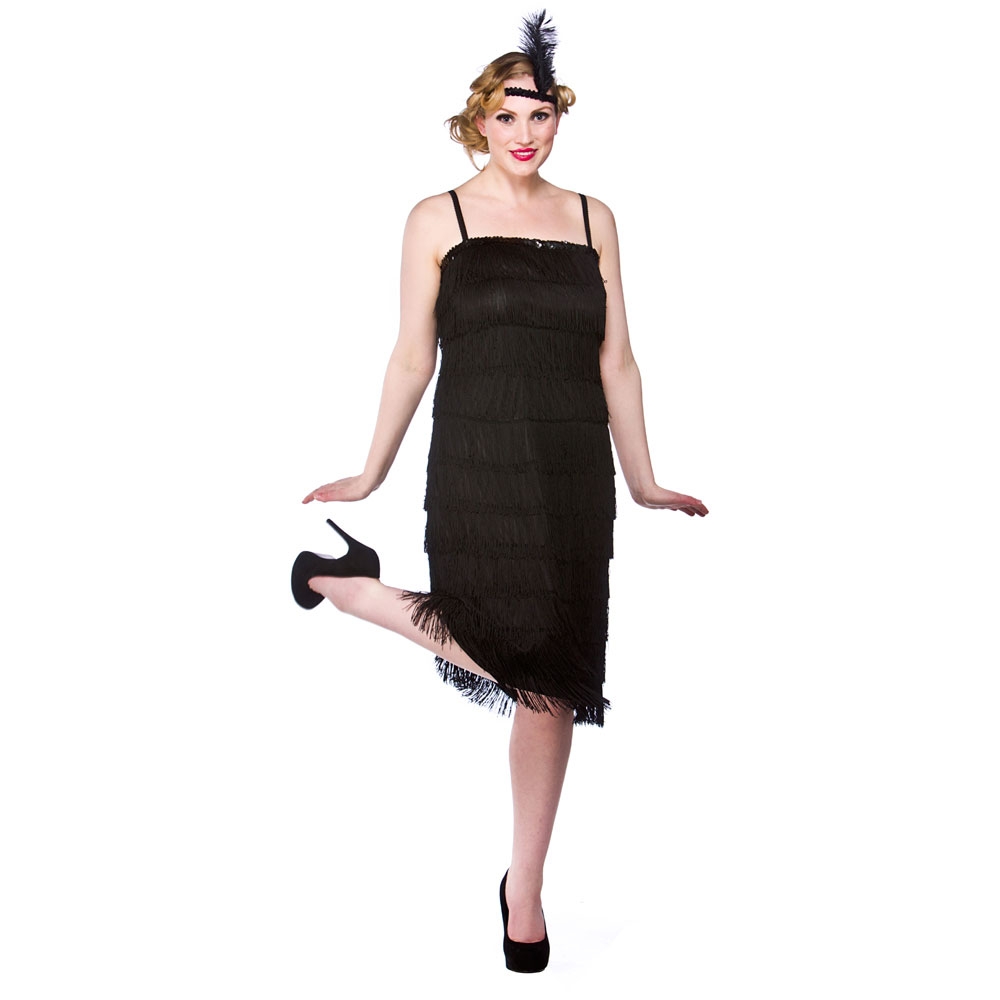 1920's Fringed Flapper - Black , longer style