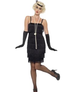 Black Flapper Costume – Short Dress, Headband & Gloves