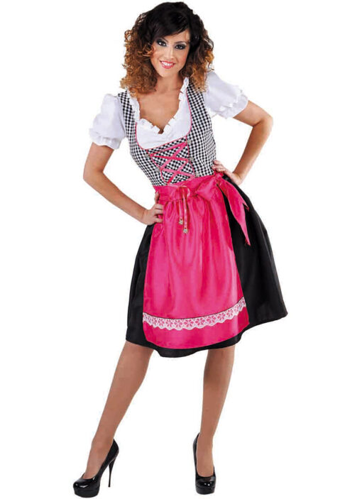 Deluxe Oktoberfest / Bavarian - Full Dirndl Dress, Black/Pink.