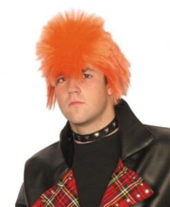 An ideal wig for either a Scotsman , Ziggy Stardust or a Punk ! Orange spiky wig on stretchy base