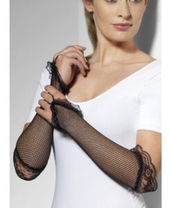 Fingerless Fishnet Gloves – Black with Lace