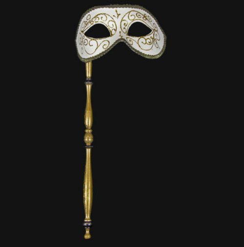 Eye Mask - Hand held , White & Gold on Stick