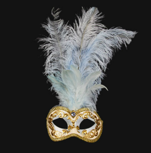 Eye Mask - Light Blue/Gold Feathered