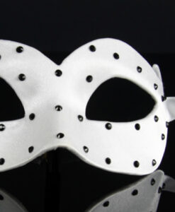 Eye Mask - White Satin with Black Crystals