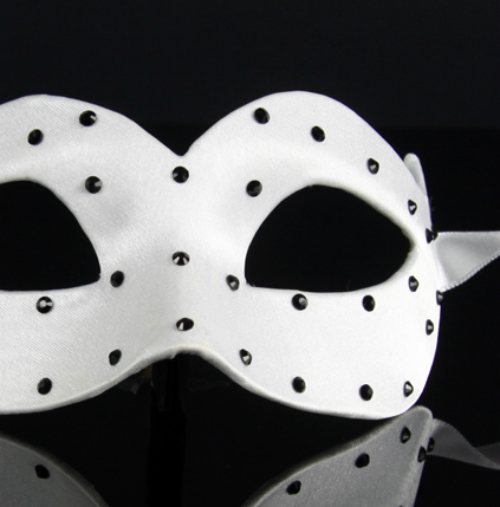 Eye Mask - White Satin with Black Crystals