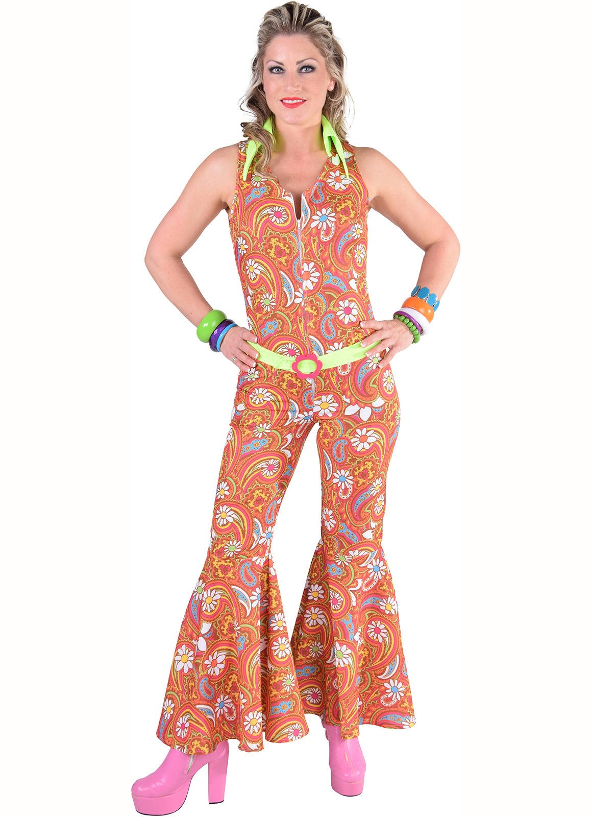 70’s Jumpsuit – Orange / Brown Paisley – Fantasy World