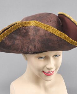 Tri-corn hat brown destressed look