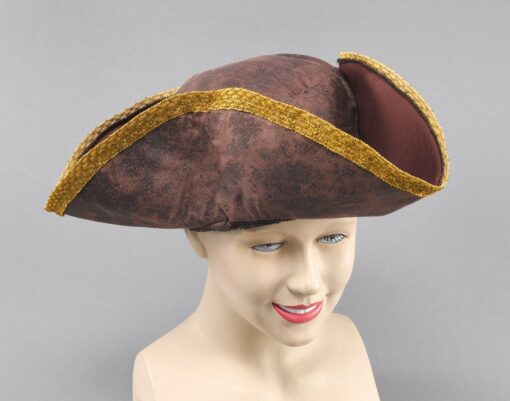 Tri-corn hat brown destressed look