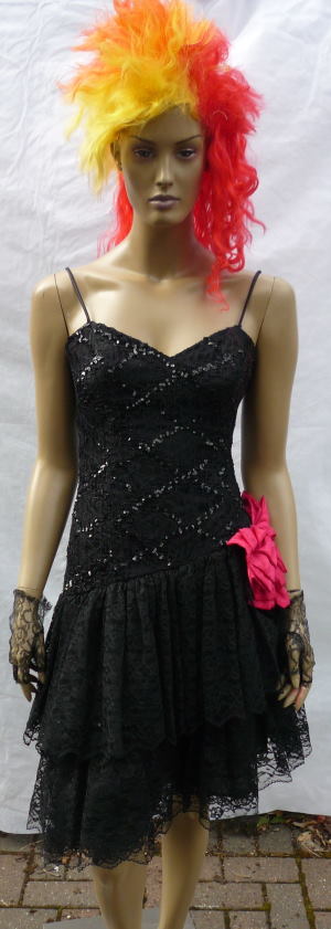 80's Vintage Cyndi Lauper , Black Lace Dress - For Hire