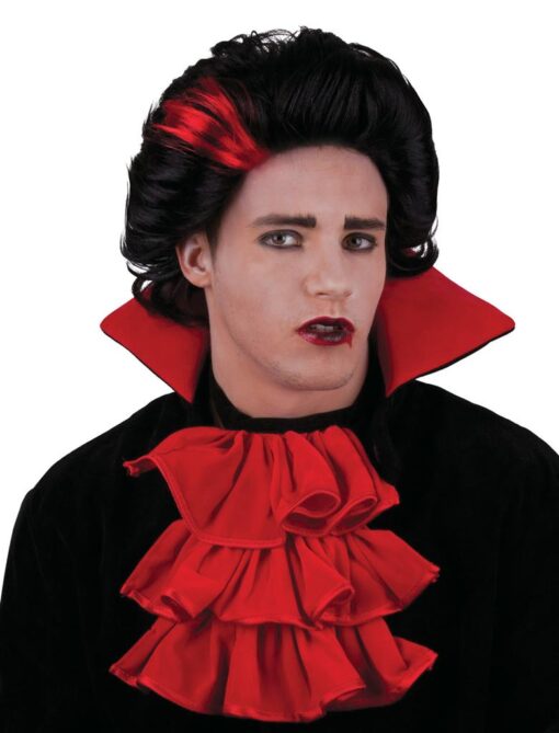 Vampire / Dracula Wig - Black with Blood streak