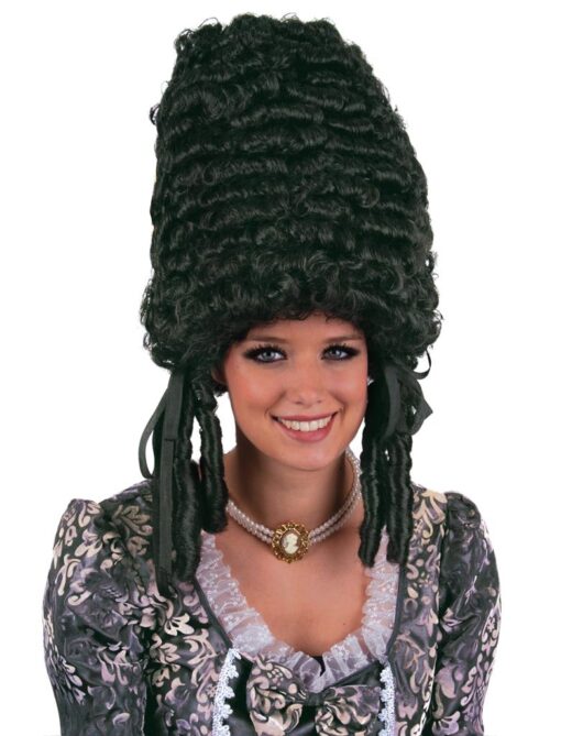 Pompadour Wig - Black , Regency , Queen Charlotte