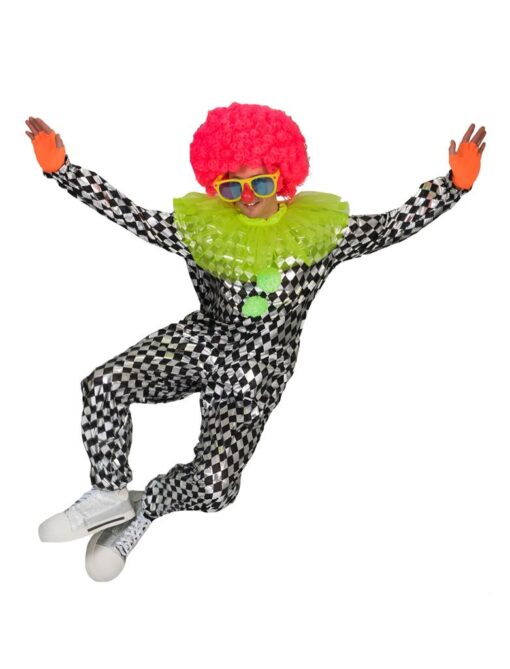 Circus Clown - Harlequin Check , Black / Silver