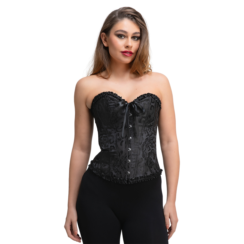 Deluxe Satin/Lace Corset - Black - Image 2