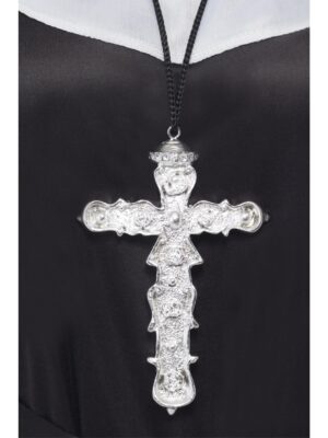 Ornate Cross Pendant – Silver on Black Cord