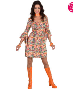 Orange Kashmiri 70s Dress – Flared Sleeves