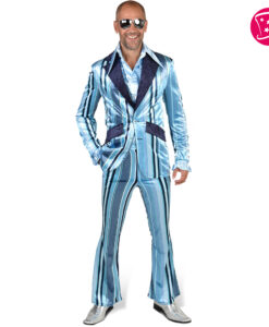 Blue Stripe 70s Pimp Suit / Austin Powers – Flares & Jacket with Satin Shirt