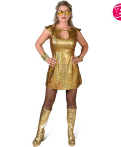 Ladies Gold Hologram Dress – 70s Disco / Space Style