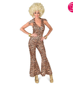 Ladies Leopard Print Jumpsuit – 70s Disco / 90s Scary Spice Style