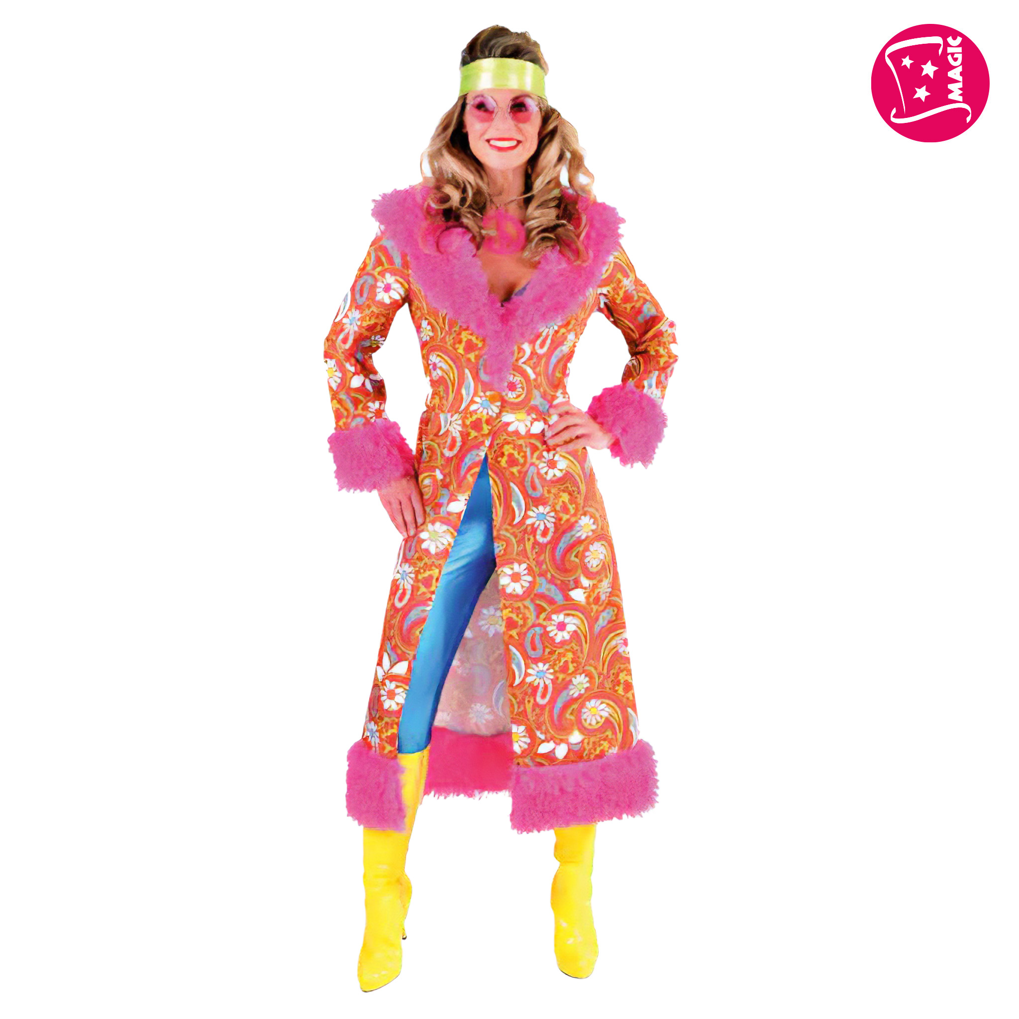 Bold Hippie Coat – Orange Paisley with Pink Fur Trim