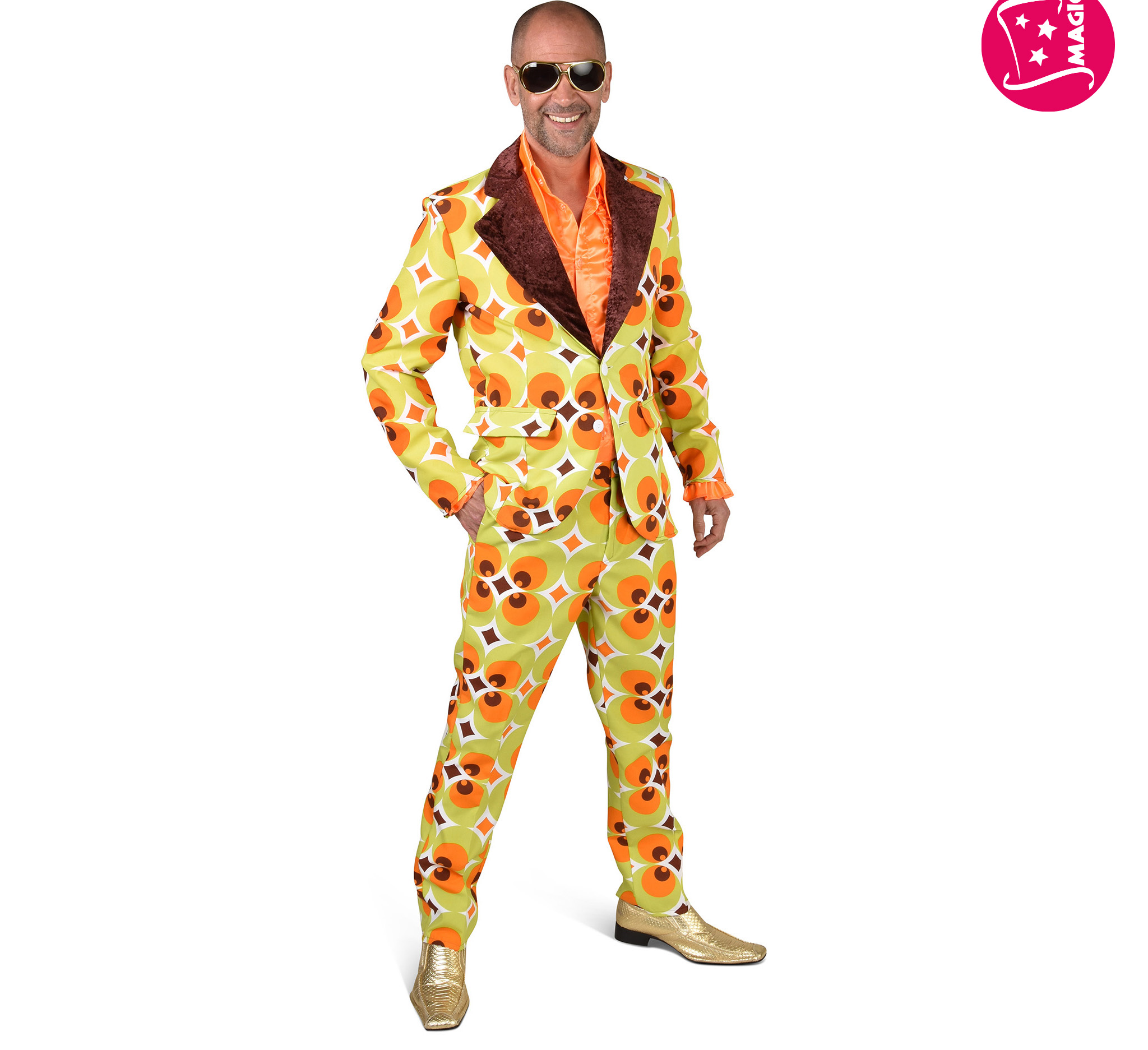 60s / 70s Psychedelic Pimp Suit – Lime / Orange / Brown
