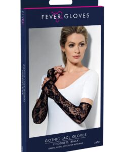 Alternative view of Black Full-Length Gothic Lace Gloves – Fingerless