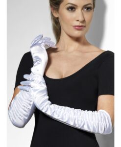 Temptress Gloves – White Long Ruched
