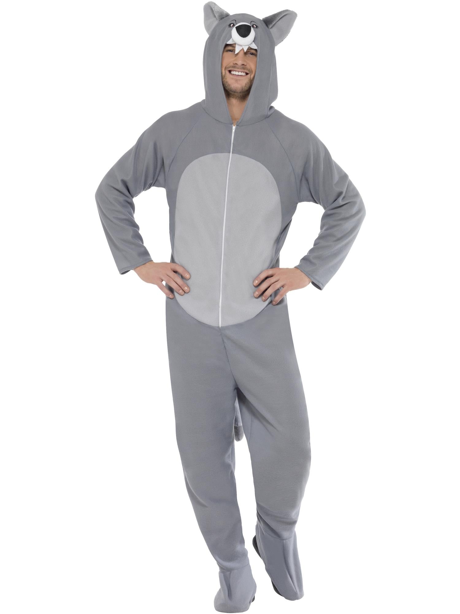 Wolf Costume – Grey All-In-One Hooded Jumpsuit
