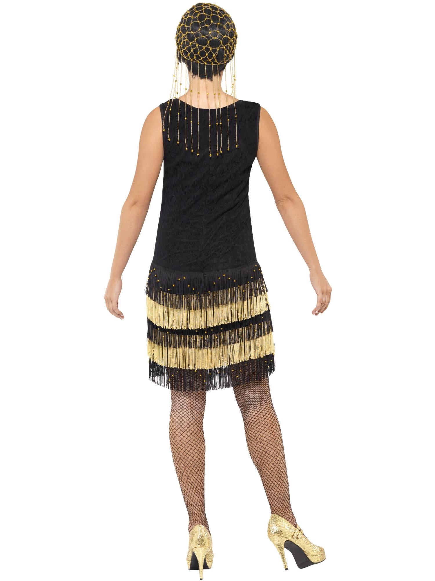 20s Fringed Flapper Costume , Black / Gold - Image 3