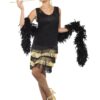 20s Fringed Flapper Costume , Black / Gold
