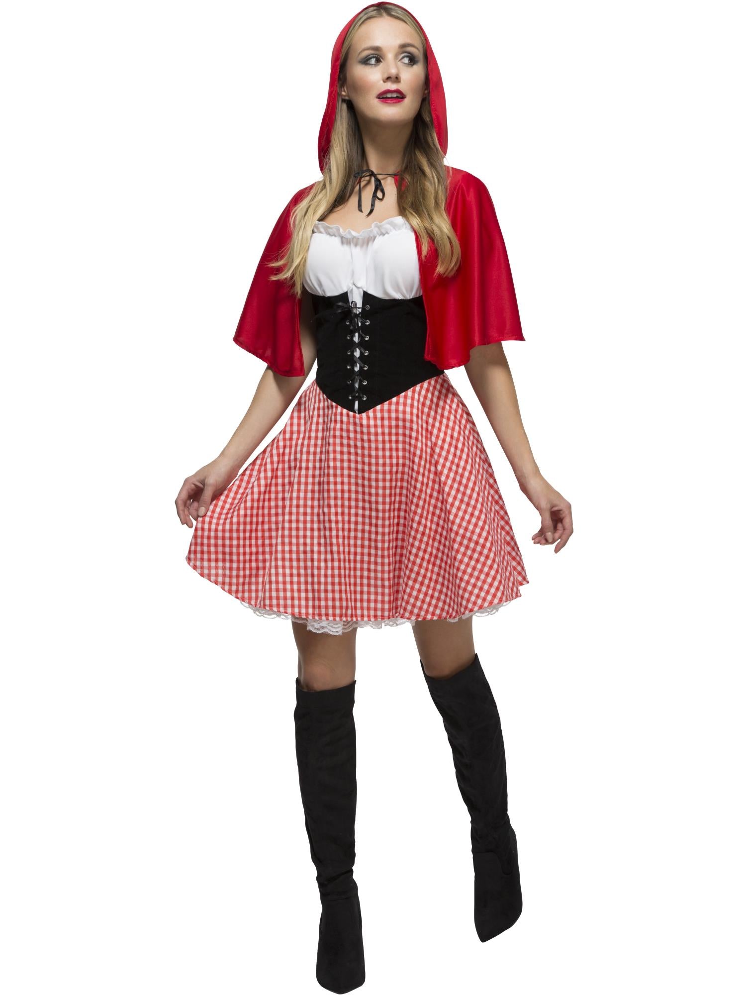Fever Red Riding Hood Costume – Red Bodice-Style Dress & Hooded Cape
