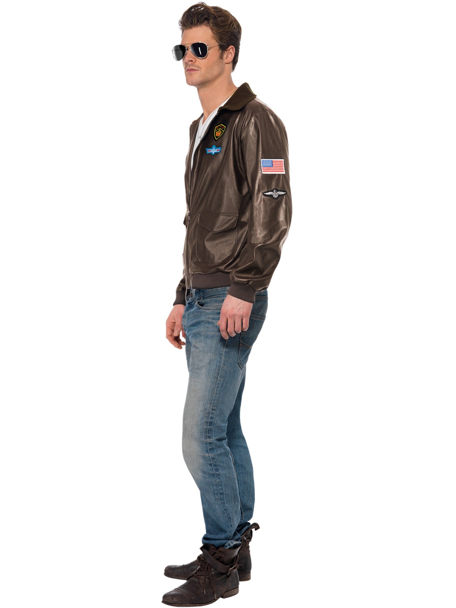 Licensed Top Gun Bomber Jacket – Brown with Motifs - Image 3