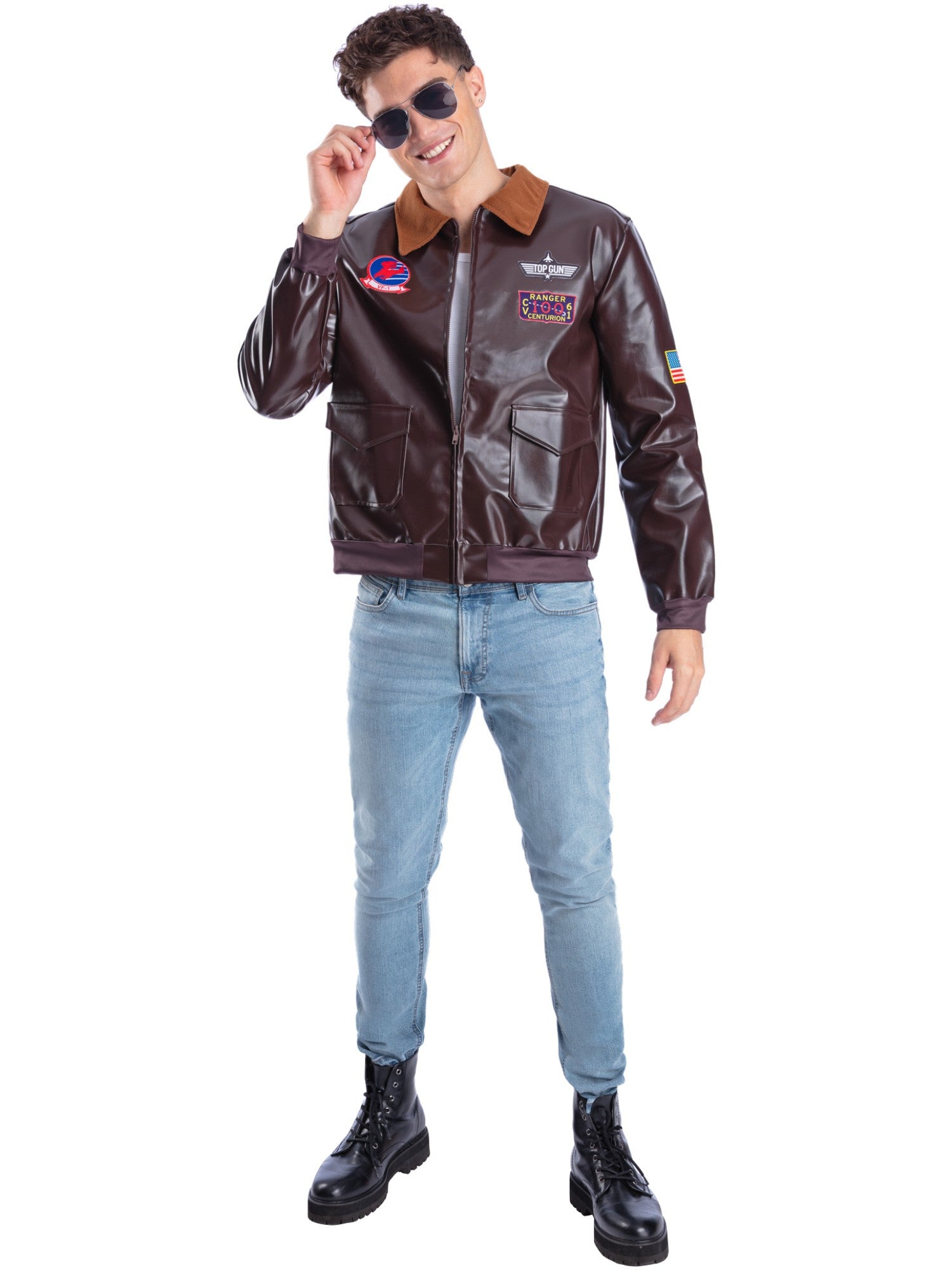 Licensed Top Gun Bomber Jacket – Brown with Motifs