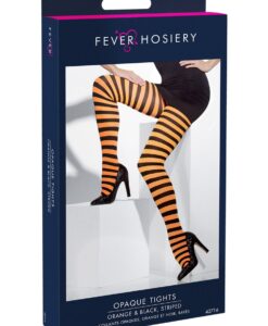Alternative view of Opaque Tights – Orange & Black Striped
