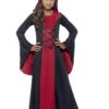 Girls Vamp Costume – Red & Black Hooded Dress with Lace-Up Detail