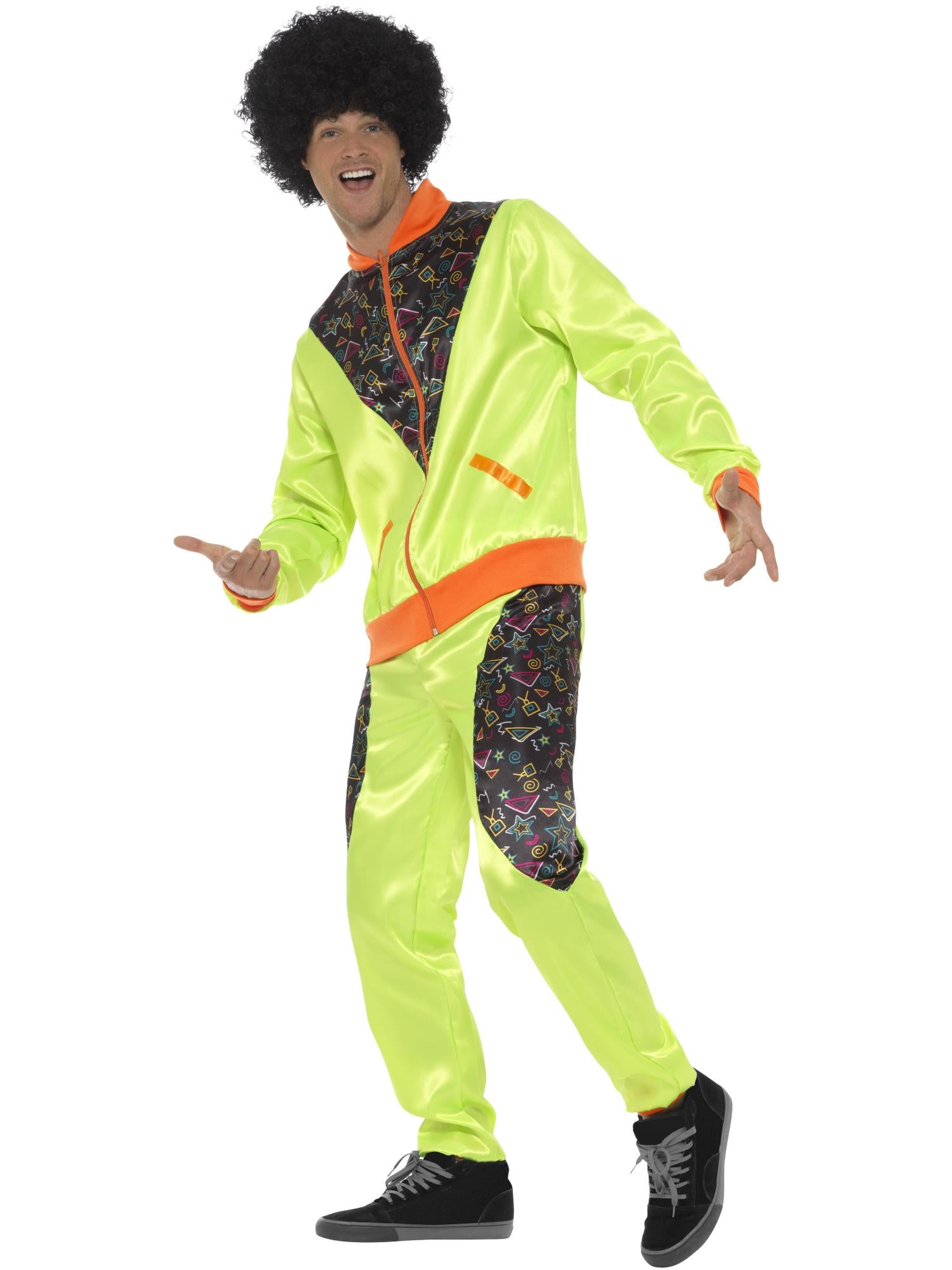 80s Shell Suit Costume – Lime with Retro Print Trim