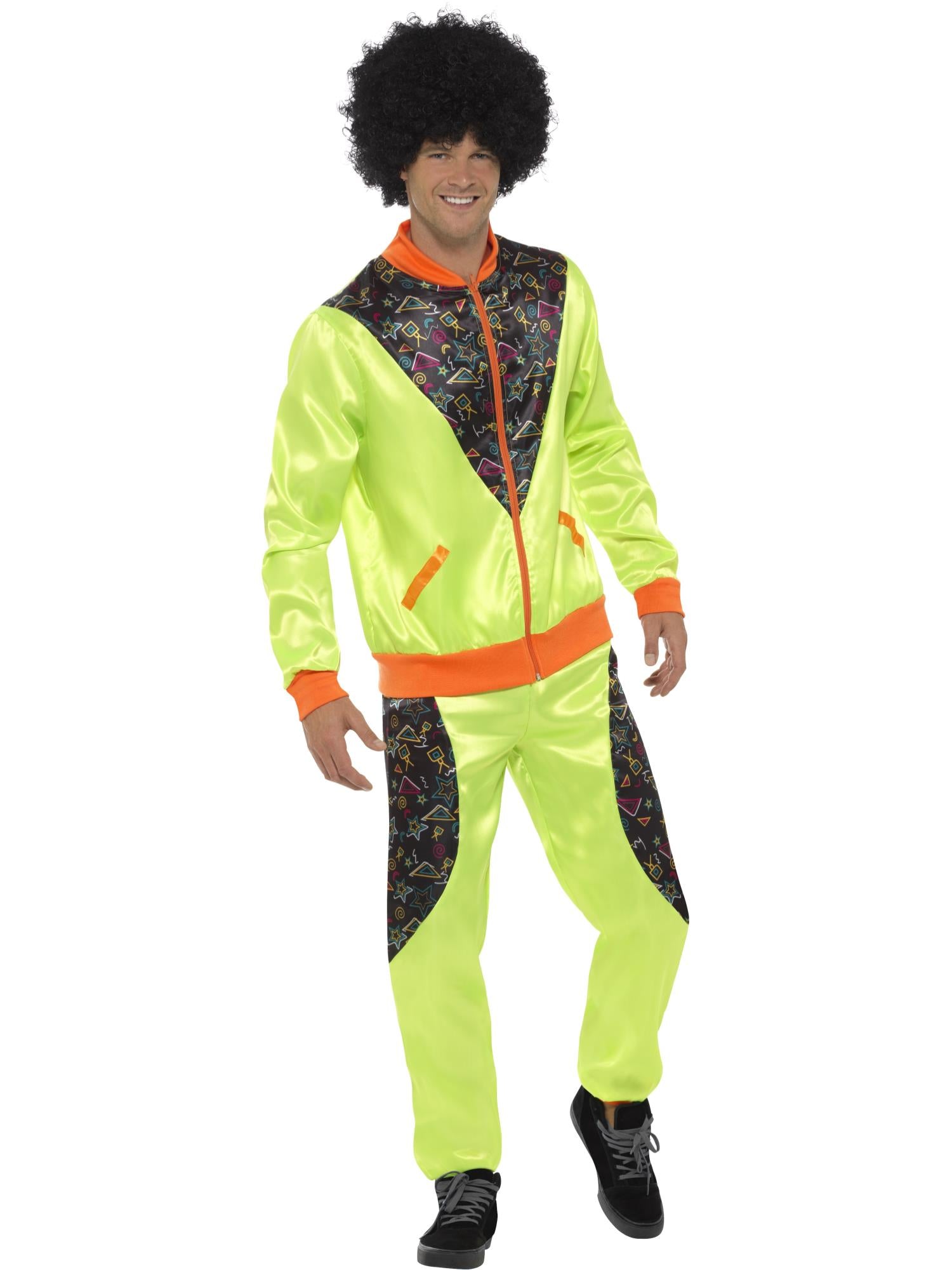 80s Shell Suit Costume – Lime with Retro Print Trim - Image 2