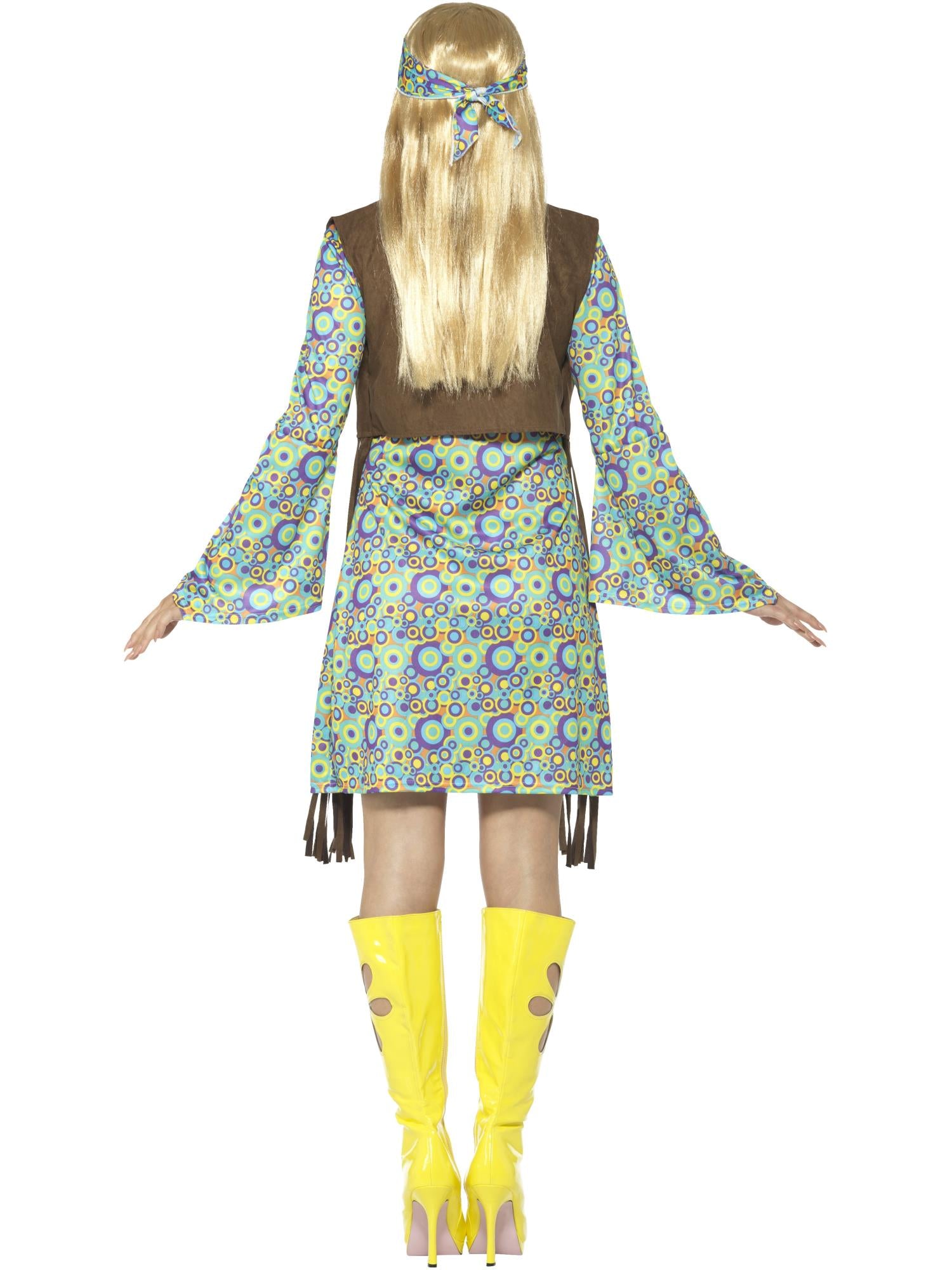 60s Hippie Chick Costume, with Dress, Multi-Colour - Image 3