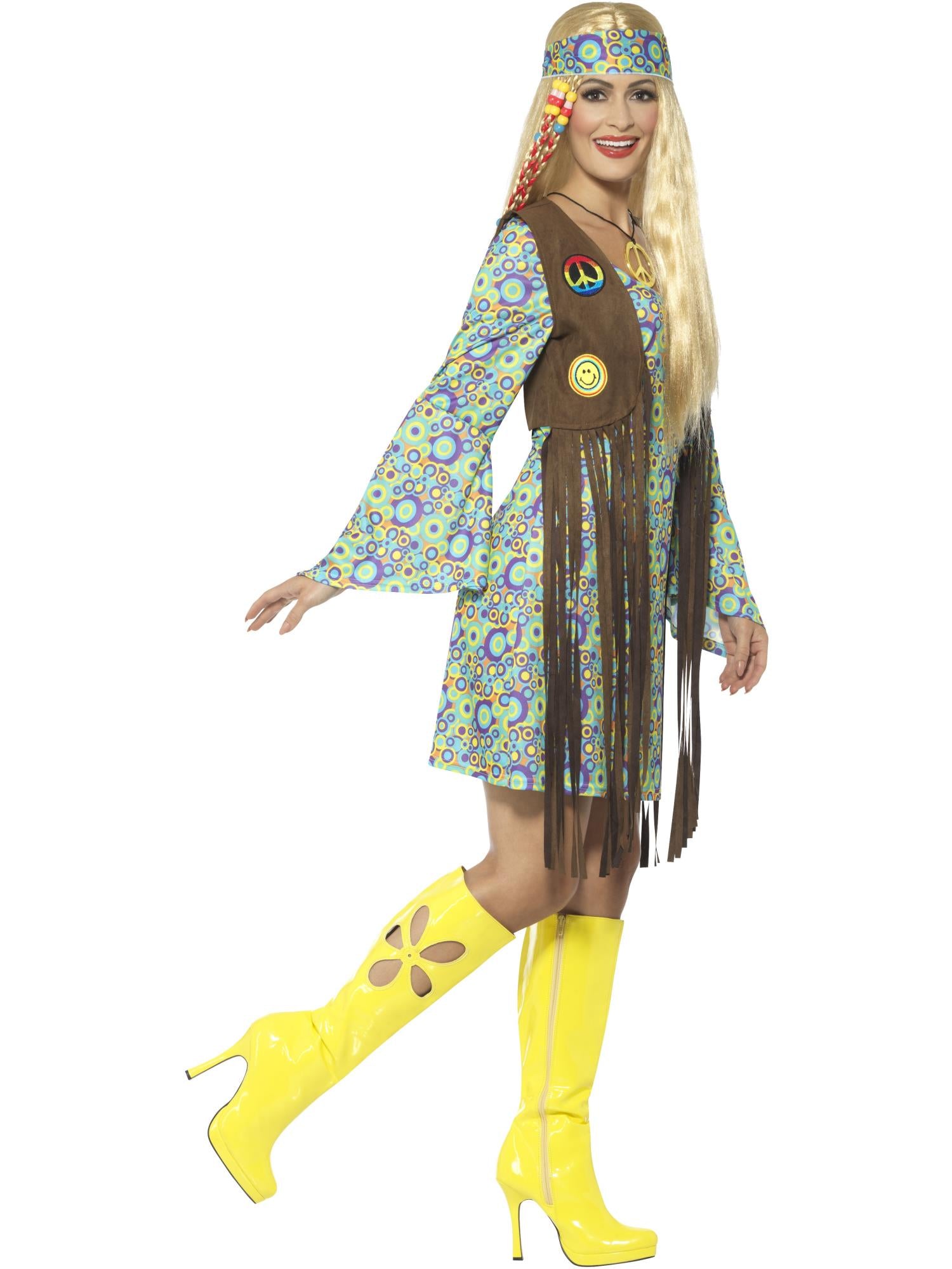 60s Hippie Chick Costume, with Dress, Multi-Colour - Image 2