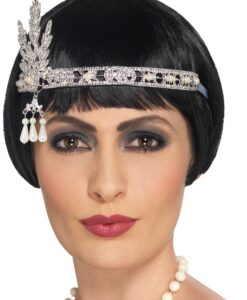 Flapper Headband – Silver  Metal with Jewels | Tie Fastening