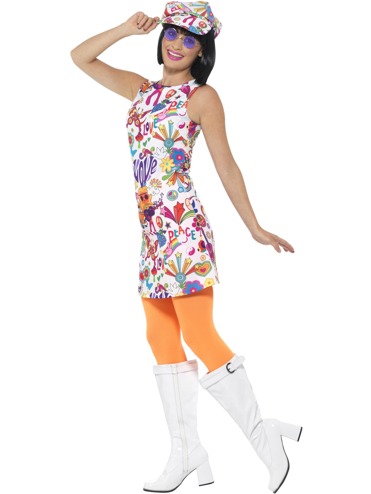60s Groovy Chick Costume – Multi-Coloured - Image 2