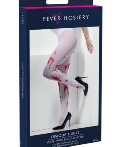 Alternative view of Opaque Tights – White with Blood Splatter