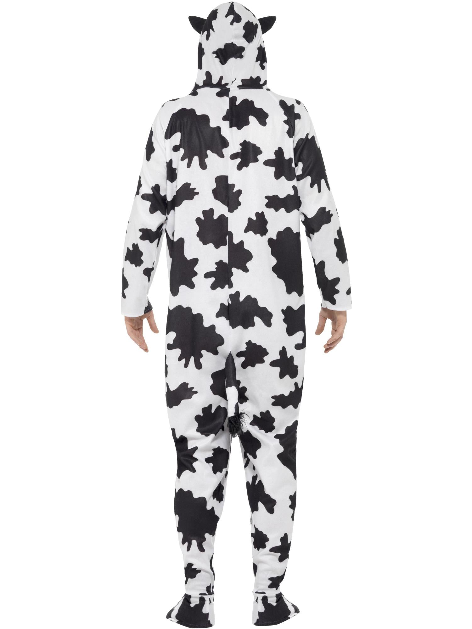 Adult Cow Costume – Black & White Hooded All-In-One - Image 3