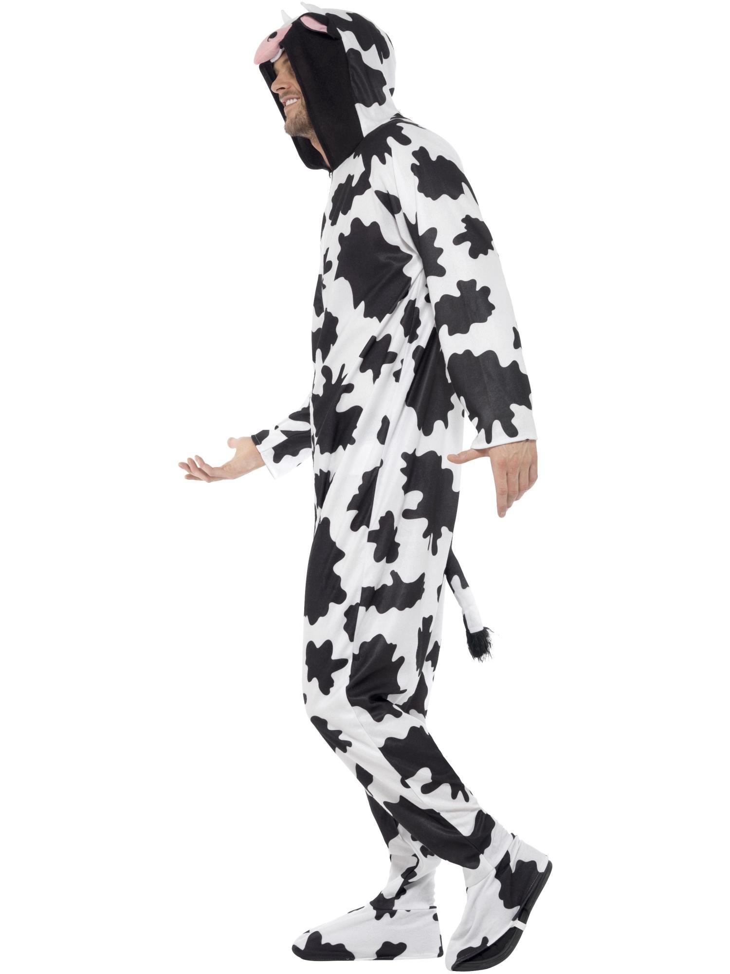 Adult Cow Costume – Black & White Hooded All-In-One - Image 2