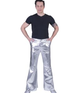 Silver Shiny Lamé Flared Trousers