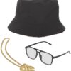 90s Rapper Kit – Black Bucket Hat, Specs & Dollar Medallion