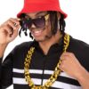 90s Hip Hop Kit – Red Bucket Hat, Specs & Chain Necklace