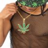 90s Hemp Bling Medallion – Green Glitter Resin with Cannabis Leaf