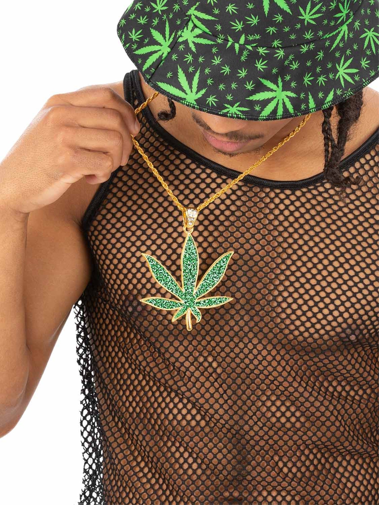 90s Hemp Bling Medallion – Green Glitter Resin with Cannabis Leaf