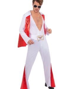 Alternative view of 🎤 Elvis White Jumpsuit Costume – All-in-One with Cape & Red Trim